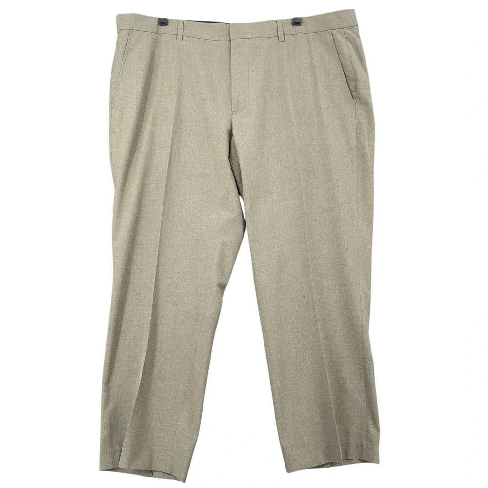 Nautica Mens Tan Dress Pants Size 42W 27L‎ Flat Front Polyester Viscose Blend